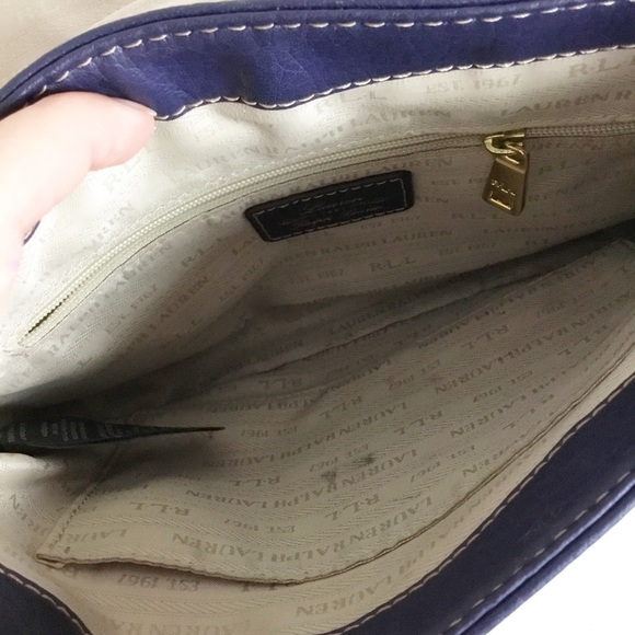 Lauren Ralph Lauren Blue Crossbody Bag Purse Leather Retail $300 - Picture 4 of 5